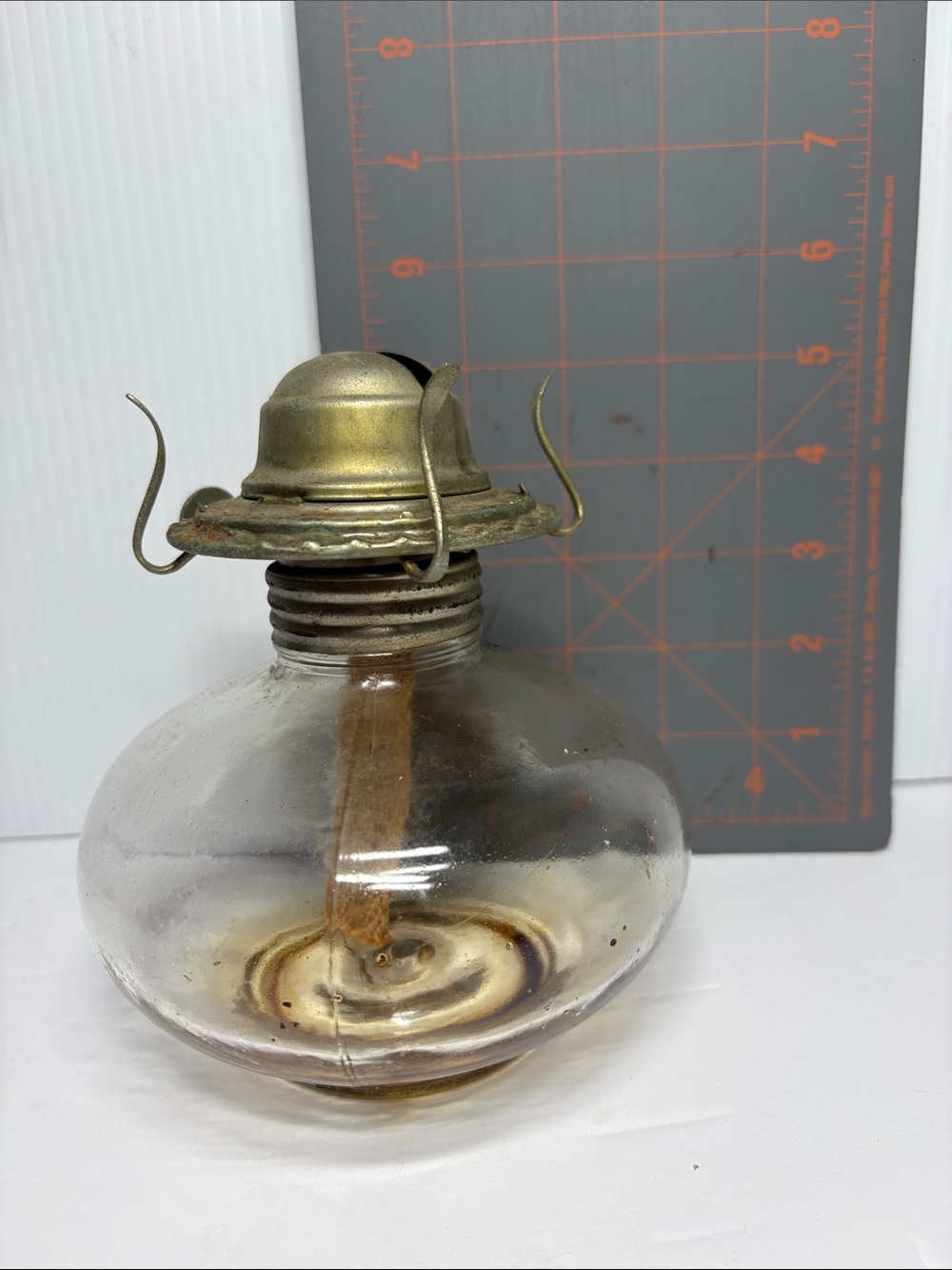 Antique Hurricane Glass Oil Lamp Base with Brass Burner - Clear Glass - Picture 4 of 7